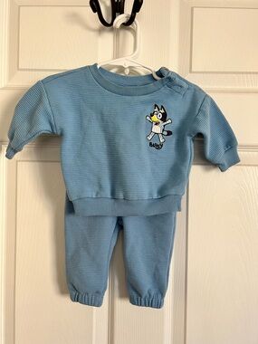 Baby Blue Ribbed Sweatshirt & Jogger Set with Character Patch
